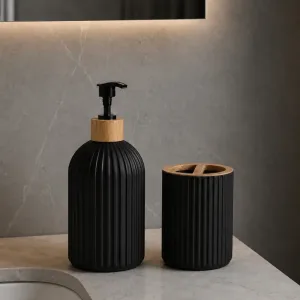 Set med handtvålsdispenser och tandborsthållare för badrumsbänk
