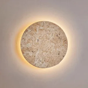 Stilren nordisk rund vägglampa i sten med LED-ljuskälla