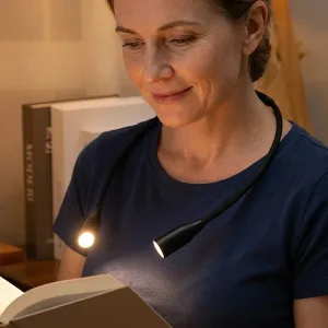 Justerbar LED-boklampa som bärs runt halsen med flexibla armar för seniorer